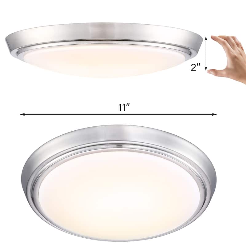2 Pack 11-Inch LED Brushed Nickel Flush Mount Ceiling Light - 11" x 11" x 2"