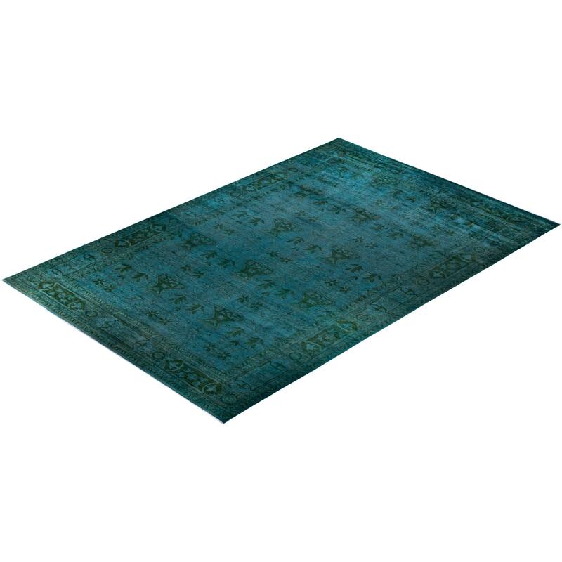Overton Hand Knotted Wool Vintage Inspired Modern Contemporary Overdyed Blue Area Rug - 12' 4" x 17' 9"