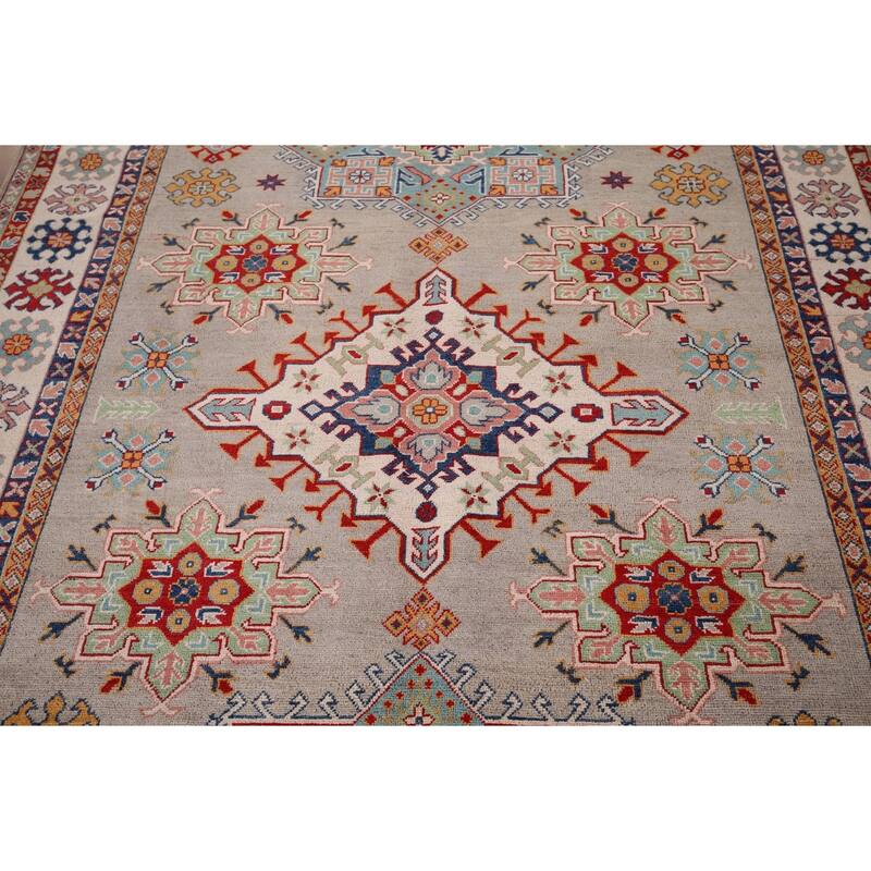 Beige Kazak Oriental Area Rug Hand-Knotted Bedroom Wool Carpet - 6'7" x 9'8"