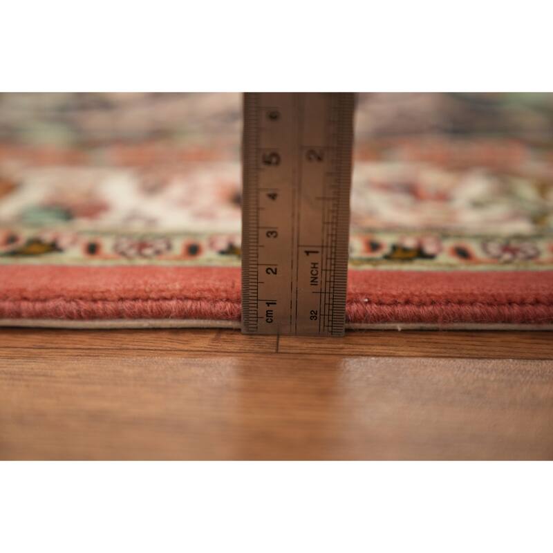 Hand Knotted Oriental Wool & Silk Carpet Traditional Floral Red Tabriz Area Rug - 13' 0'' X 9' 10''