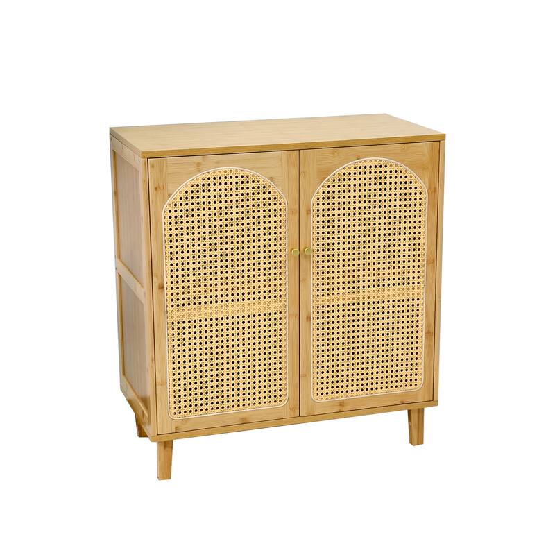 Rattan Buffet Cabinet with Storage Table Accent Sideboard with Doors - 29.5x15.3x32.2 inch