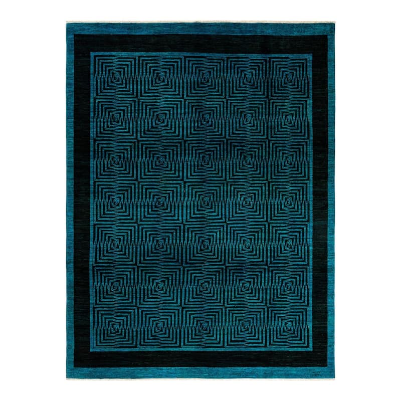 Overton Hand Knotted Wool Vintage Inspired Modern Contemporary Overdyed Blue Area Rug - 7' 10" x 10' 1"