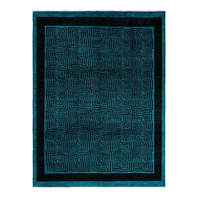 Overton Hand Knotted Wool Vintage Inspired Modern Contemporary Overdyed Blue Area Rug - 7' 10" x 10' 1"
