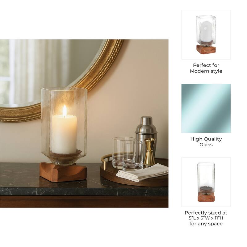 Decorative Wood and Glass Hurrican Pillar Candle Holder
