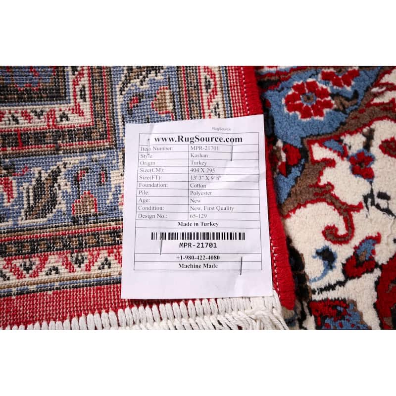 Medallion Red Kashan Turkish Area Rug Machine Made Carpet - 9'8" x 13'3"
