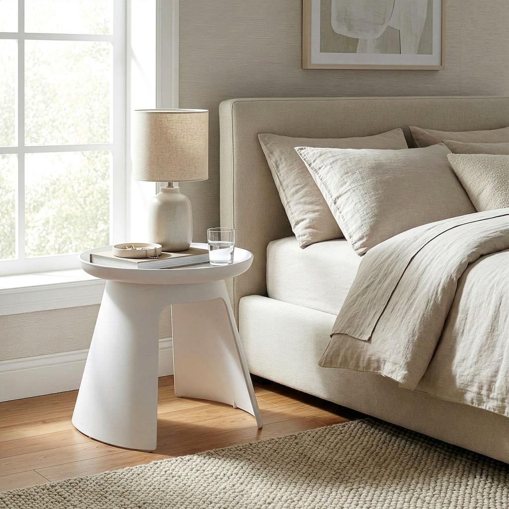 Balius White Plastic Round End Table
