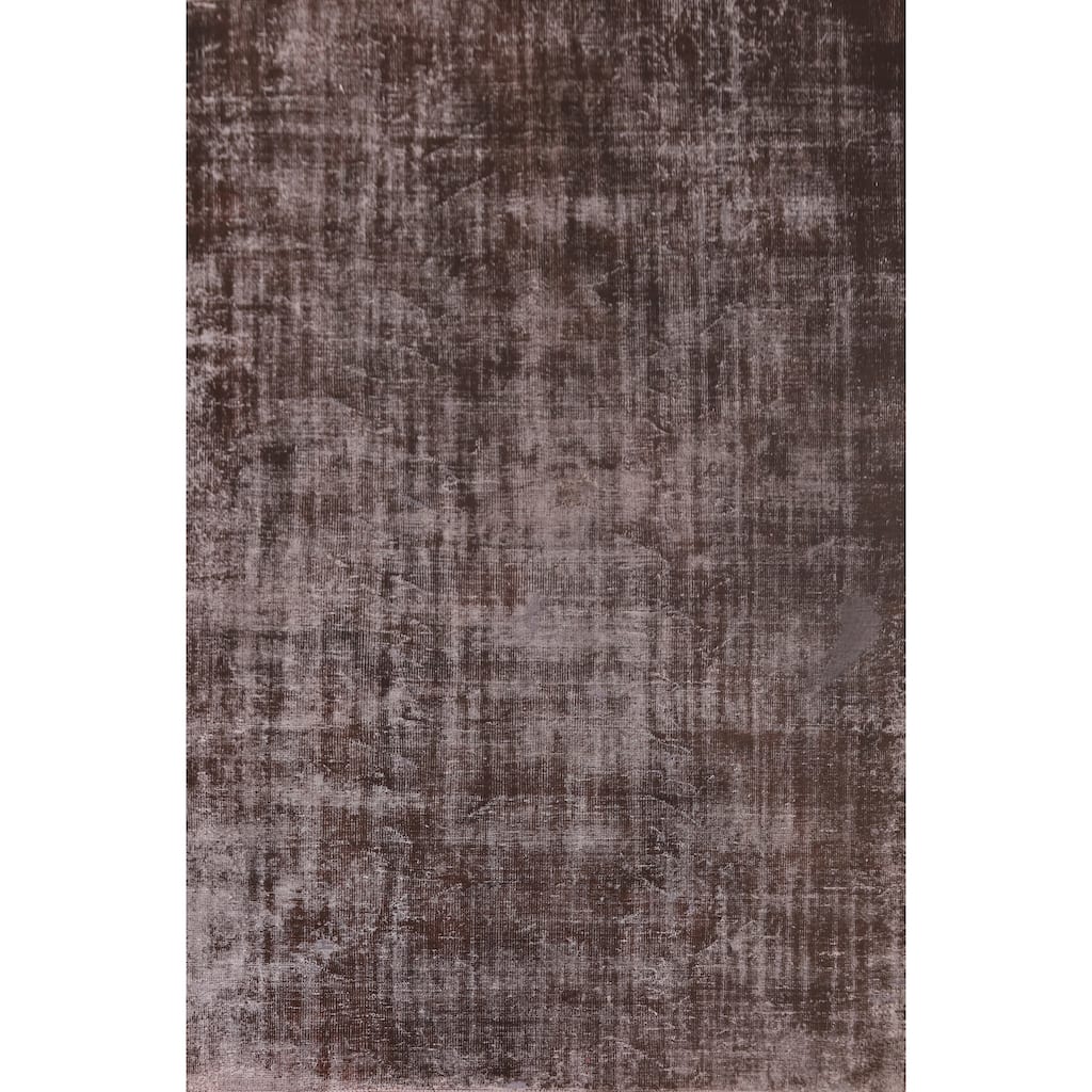 Distressed Brown Over-Dyed Anatolian Turkish Rug Handmade Wool Carpet - 7'2" x 9'10"