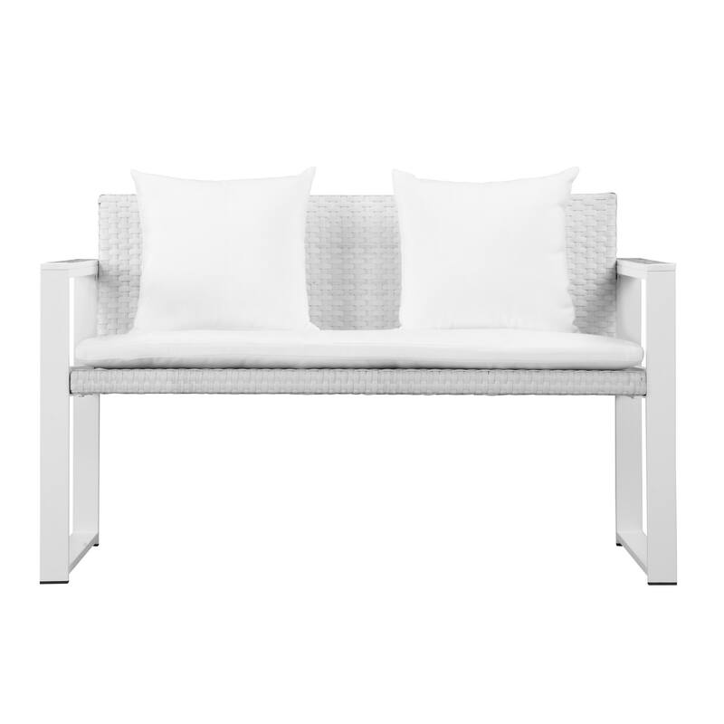 Lark 50 Inch Outdoor Sofa, White Aluminum Frame, Fade Resistant Cushions