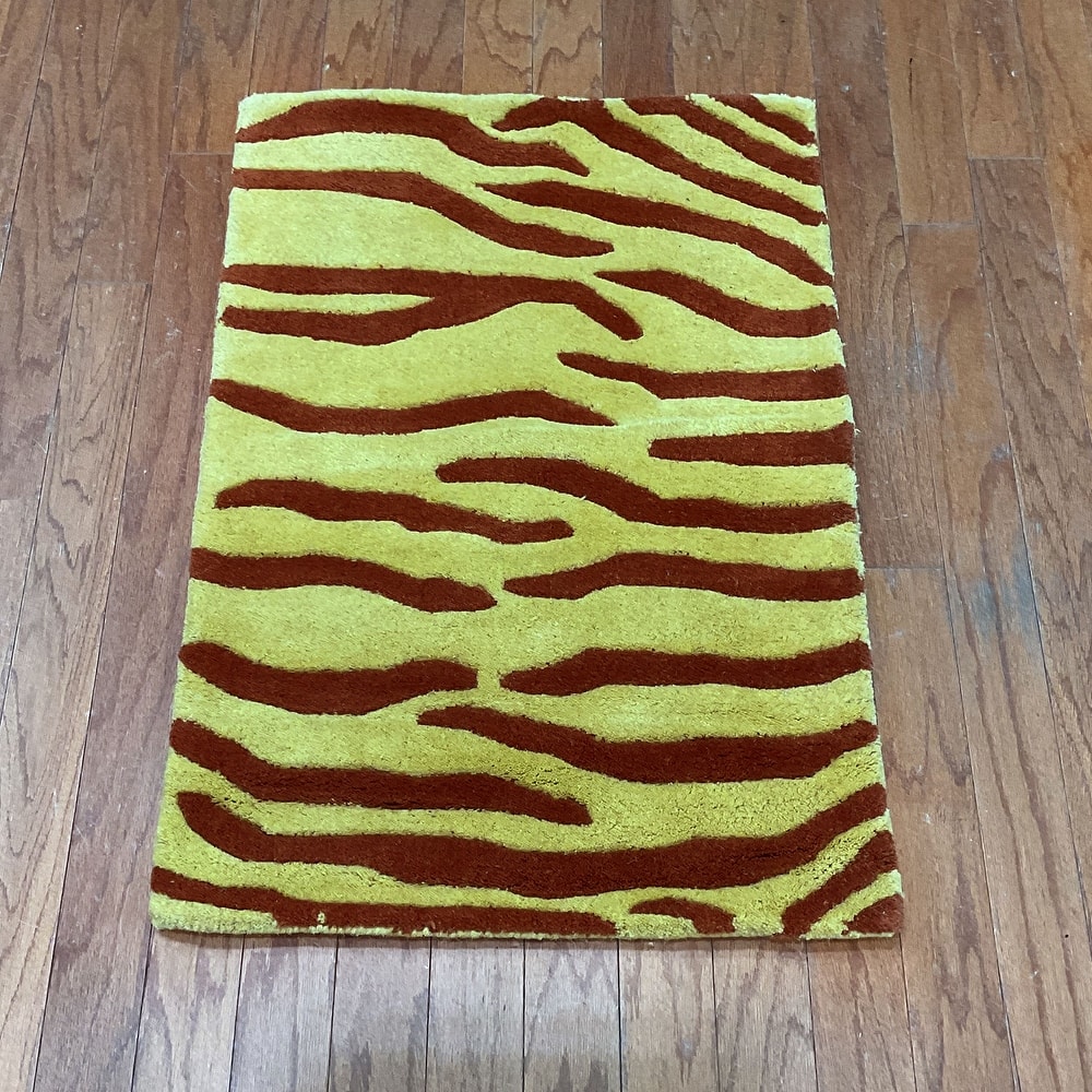 HERAT ORIENTAL Handmade Zebra Stripe Wool Rug