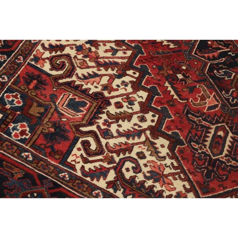 Hand Knotted Oriental 100% Wool Carpet Traditional Medallion Oranges & Rust Heriz Area Rug - 9' 5'' X 7' 2''
