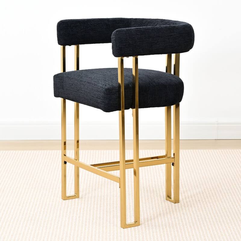 25" Seat Height Upholstered Chenille Gold Matel Counter Stool