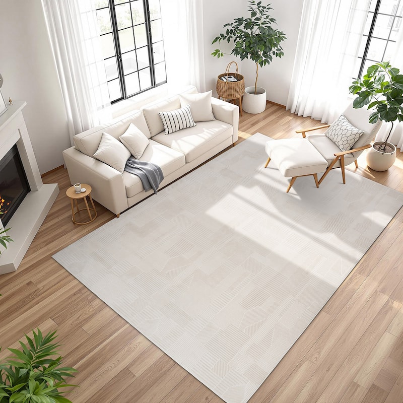 Gertmenian Arlo High Low Transitional Modern Gray Ivory Black Indoor Area Rug Collection - 8'9" x 12'6" - Dearra Cream - Rectangle