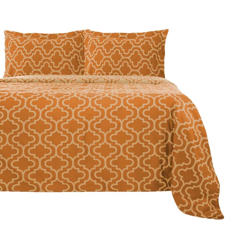 Superior Reversible Brushed Cotton Flannel Trellis Duvet Cover Set