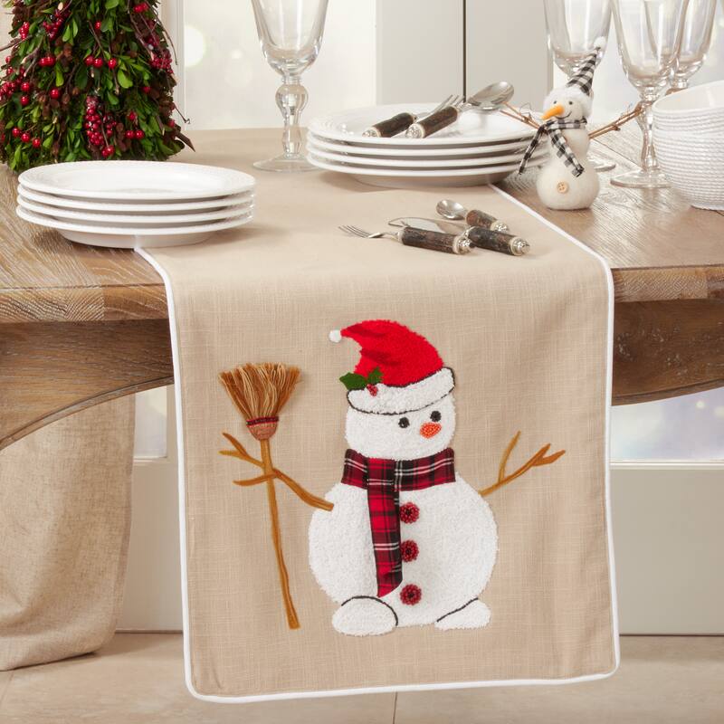 Table Runner With Embroidered Snowman Design
