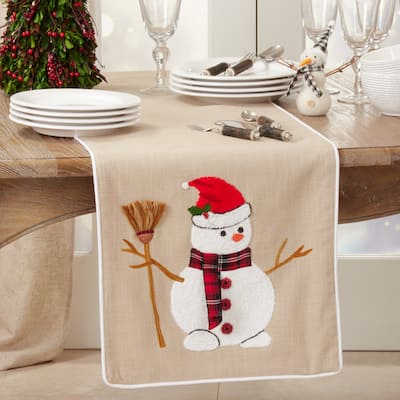 Table Runner With Embroidered Snowman Design