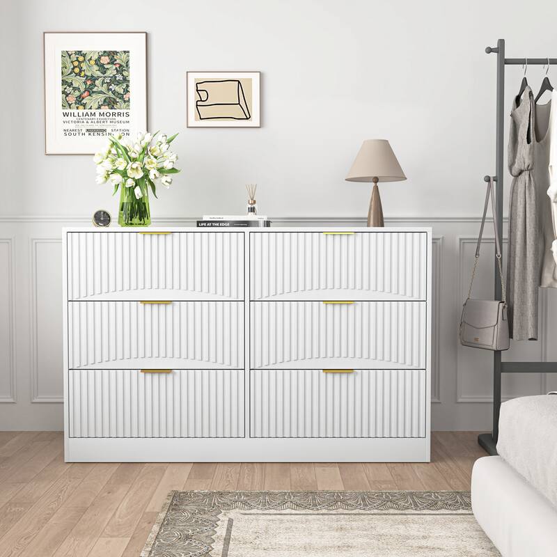 Modern 6-Drawer Dresser with Wavy Patterns, Chest of Drawers for Bedroom, Living Room & Entryway