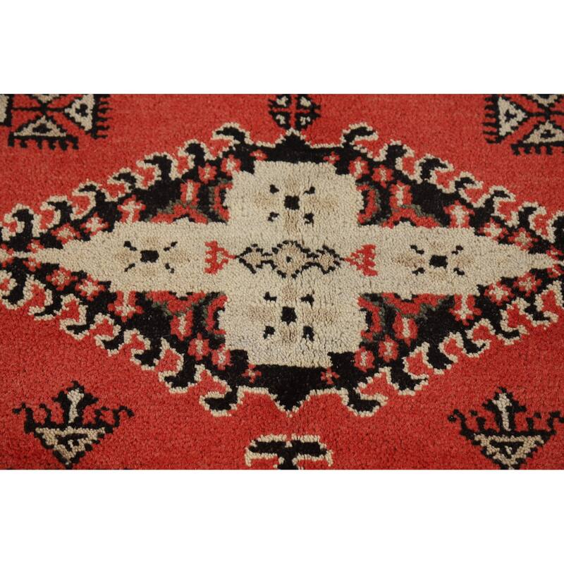 Geometric Viss Indian Area Rug Hand-Knotted Orange Wool Carpet - 6'0" x 9'0"