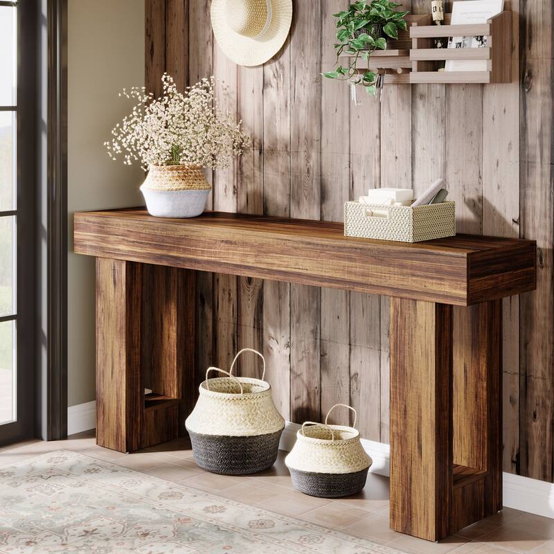 63-Inch Farmhouse Wooden Sofa Console Entryway Table for Living Room