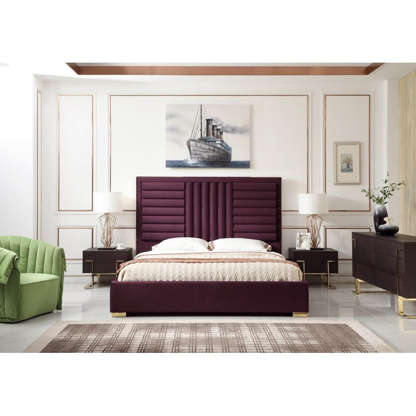 Modrest Daystar Modern Wine Red Velvet Gold Bed On Sale Overstock 30950938