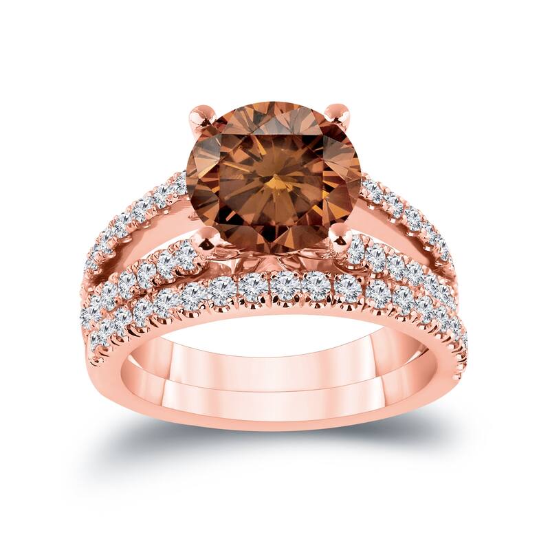 Auriya 2 5/8ctw Round Brown Diamond Engagement Ring Set 14k Gold - Rose - 6.5