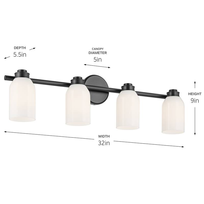 Kichler Lighting Shae 31" 4-Light Vanity Light with White Opal Glass in Black