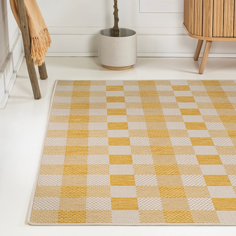 JONATHAN Y Biot Traditional Geometric Bold Gingham Black/Cream Indoor/Outdoor Area Rug