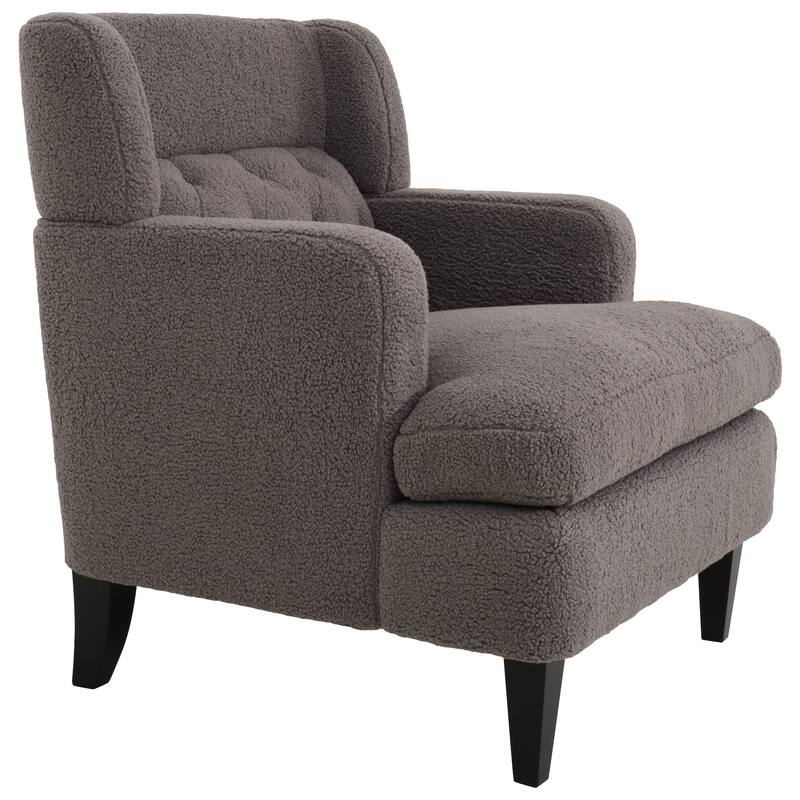 Modern 35.25" Upholstered Arm Chair with Birch Wood Legs amd Tufted Backrest for Living Room