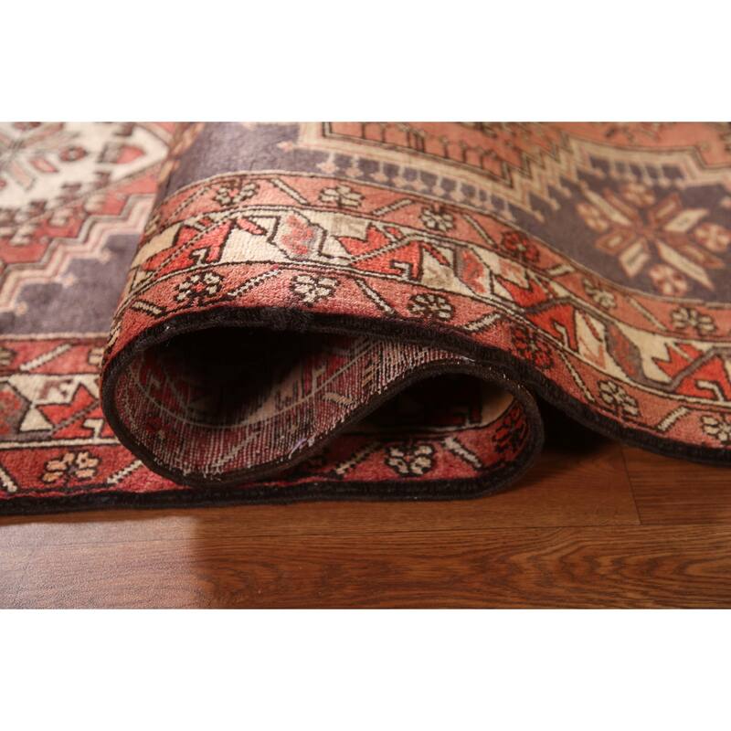 Geometric Ardebil Persian Vintage Runner Rug Hand-Knotted Wool Carpet - 3'10"x 8'6"