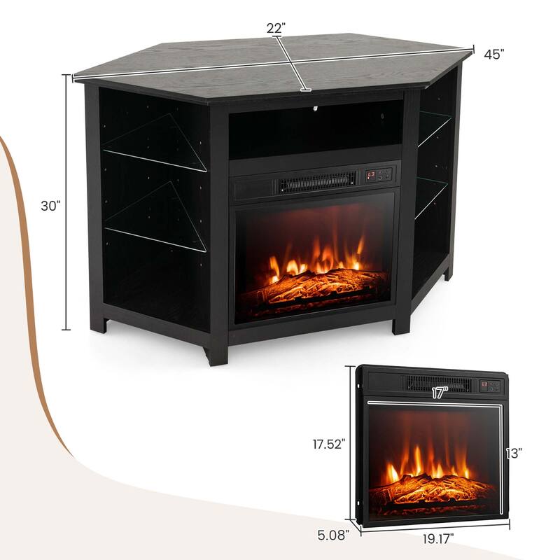 Costway Fireplace TV Stand w/ Led Lights & 18" Electric Fireplace for - See Details