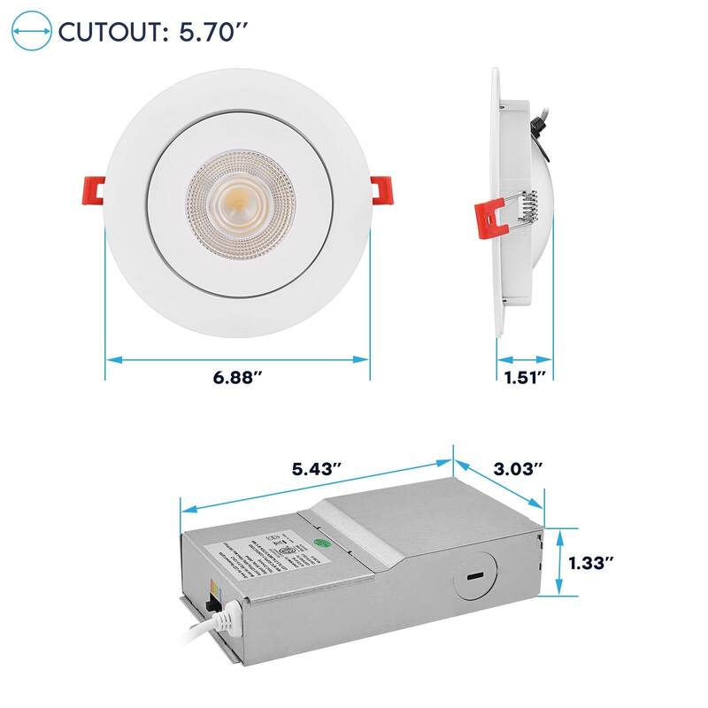 LUXRITE 6 Inch Gimbal LED Recessed Light J-Box 5CCT Dimmable 15W 1000 Lumens Adjustable Downlight IC Rated ETL 6 Pack