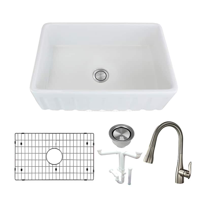 Transolid KF-FUSF302010 Logan 30" Farmhouse Single Basin Fireclay - White