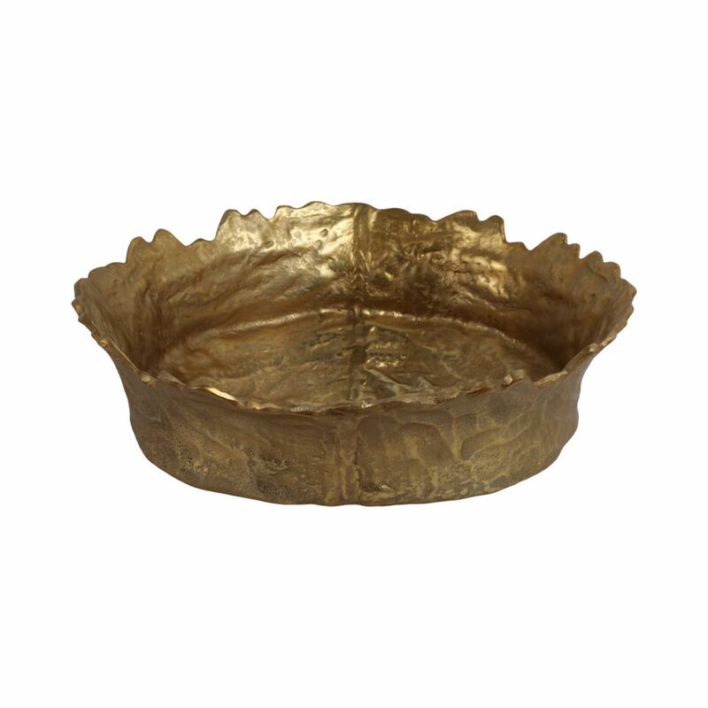 Round Metal Textured Decorative Bowl for Home Decor - 17", Gold - 17.0"