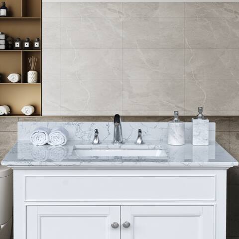 37"x22" Bathroom Vanity Top Engineered Stone with Rectangle Undermount Ceramic Sink and 3 Faucet Hole with Back Splash