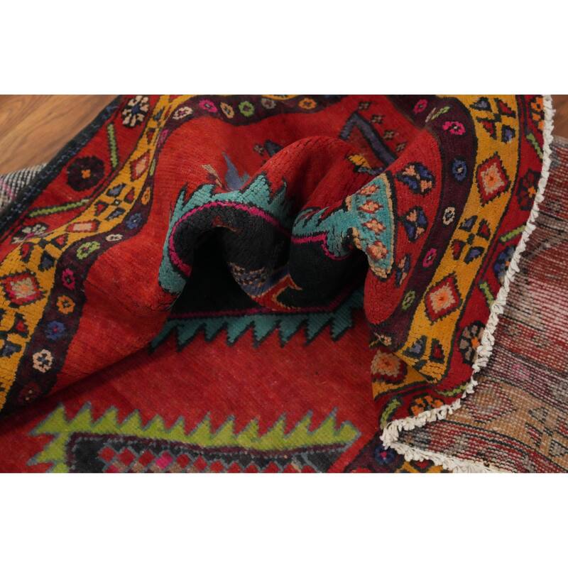Hand Knotted Oriental 100% Wool Carpet Traditional Tribal Red Ardebil Runner Rug - 9' 8'' X 3' 6''