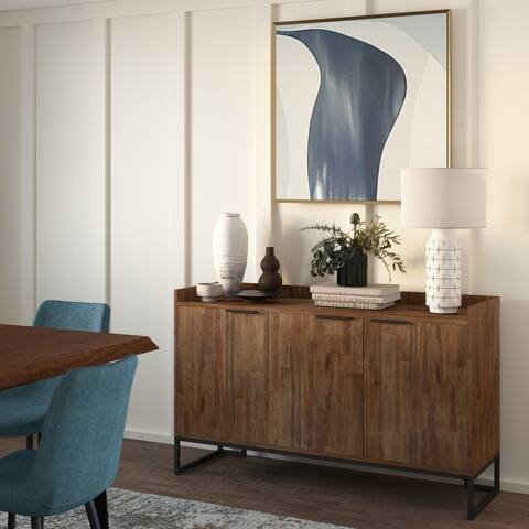 WYNDENHALL Bolton SOLID ACACIA WOOD and Metal 54inch Wide Modern Industrial Sideboard Buffet in Rustic Natural Aged Brown