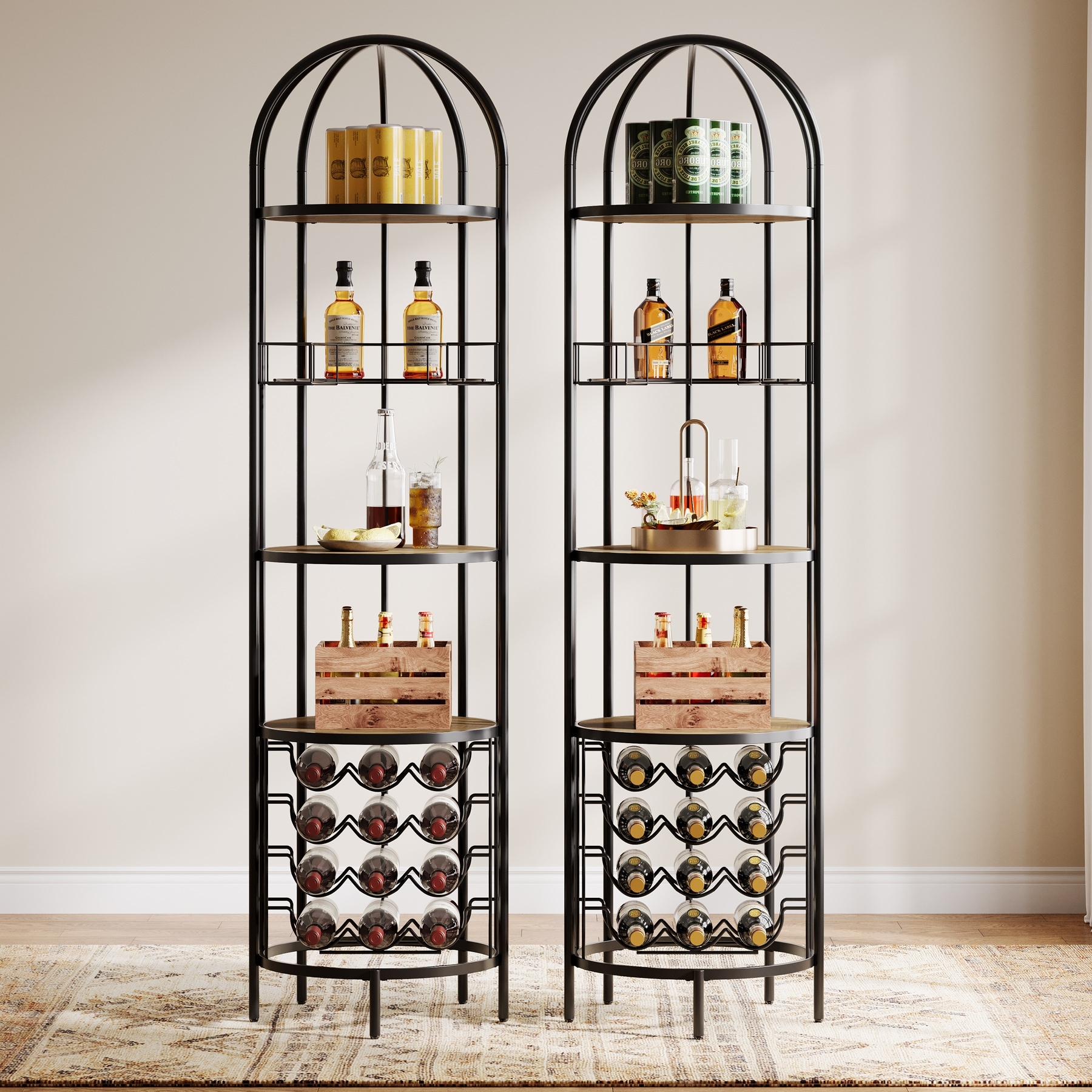 5-Tier Bar Wine Rack with Bottle Holder and Storage Shelves
