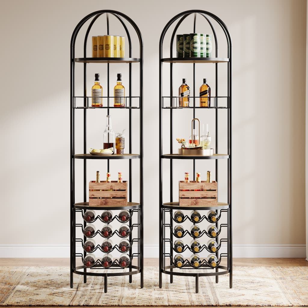 5-Tier Bar Wine Rack with Bottle Holder and Storage Shelves