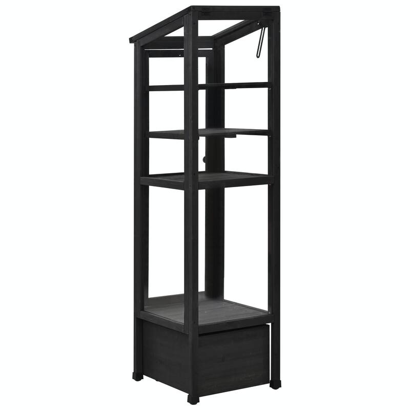 62.4-Inch Wooden Cold Frame Greenhouse - Balcony Design with Adjustable Shelves and Movable Storage Box