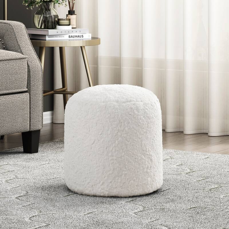Modern Pouf Faux Fur Fabric Upholstered Ottoman, Footstool, Non-Slip Floor Pouf, Bean Bag Chair, 1pc Sitting Pouf