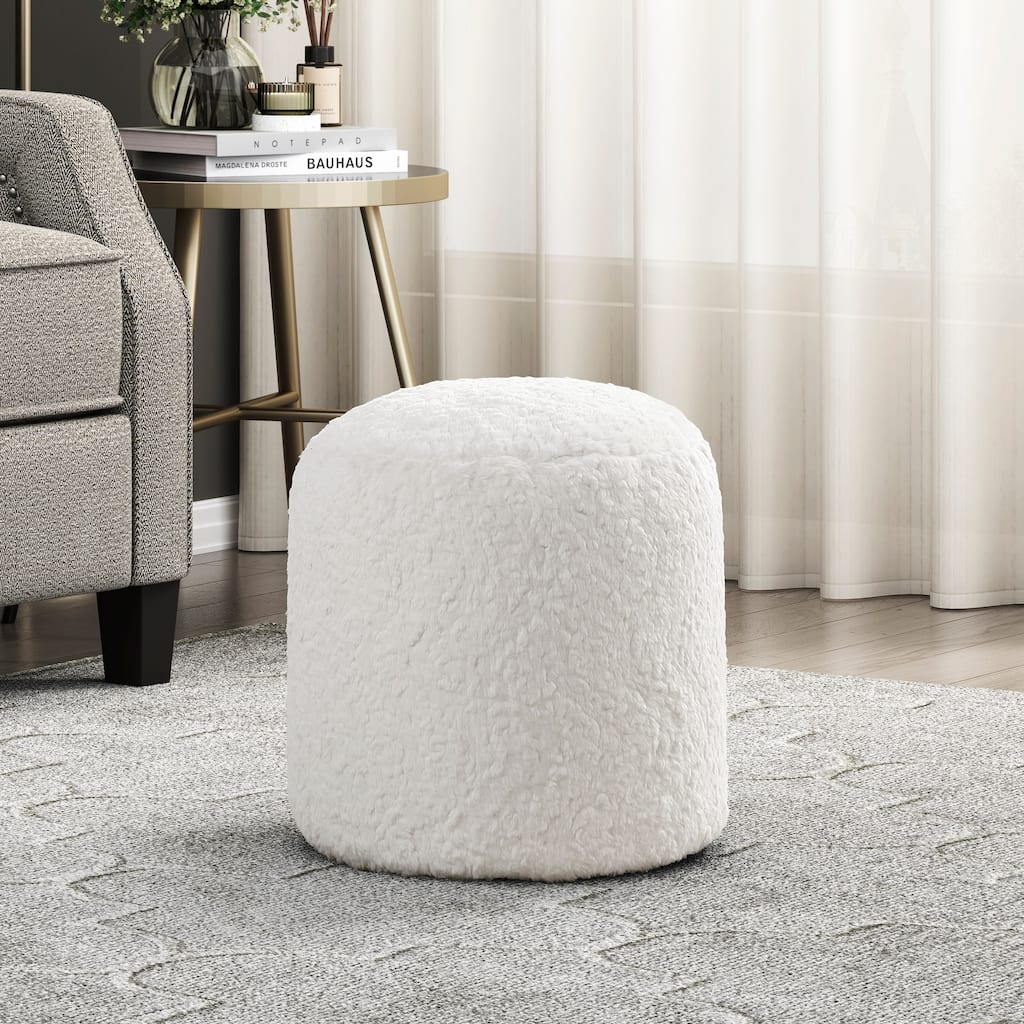 Modern Pouf Faux Fur Fabric Upholstered Ottoman, Footstool, Non-Slip Floor Pouf, Bean Bag Chair, 1pc Sitting Pouf