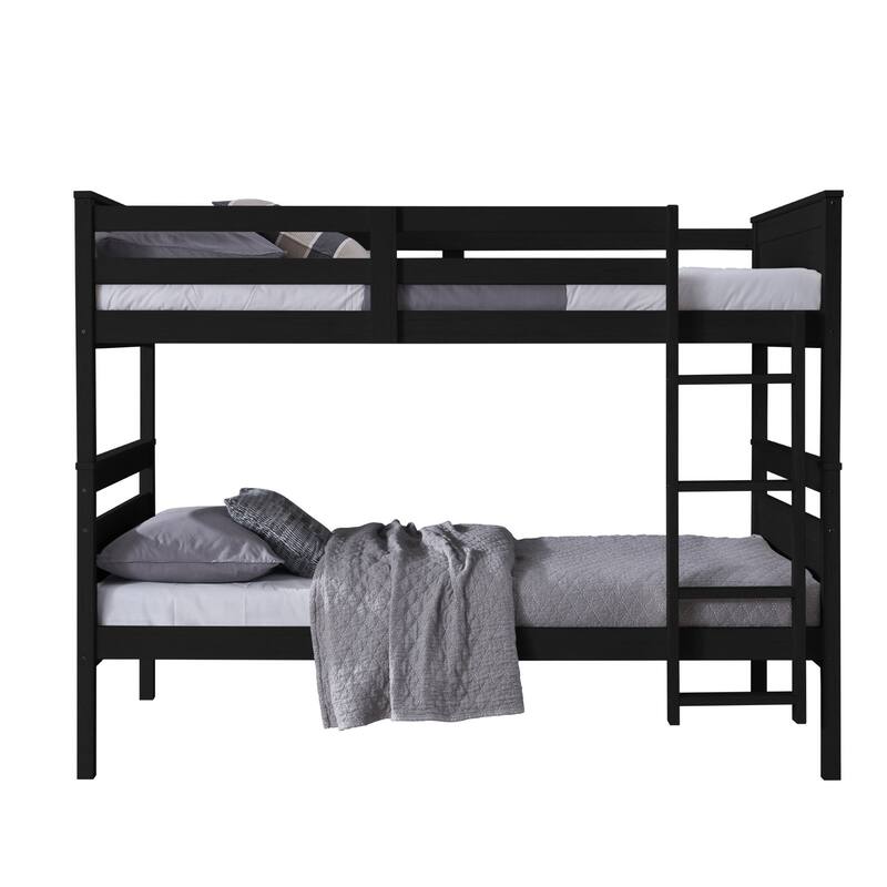 Clayfell Exeter Twin Over Twin Solid Wood Bunk Bed Frame with Guardrails and Ladder, Easy Assembly