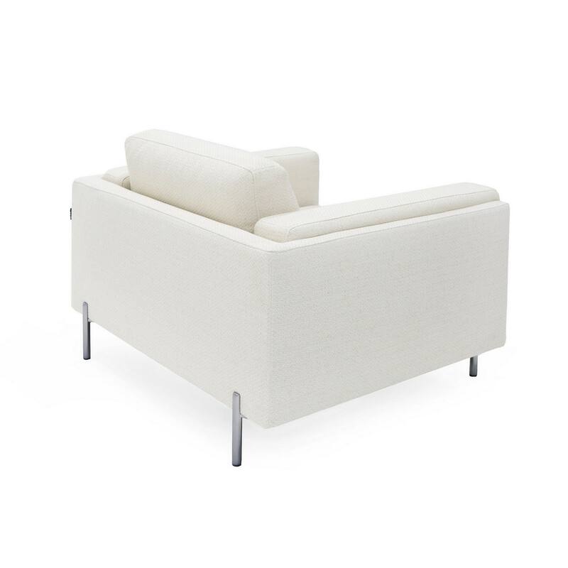44 Inch Chair, Tuxedo Square Arms, Metal Legs, Off White Fabric Upholstery