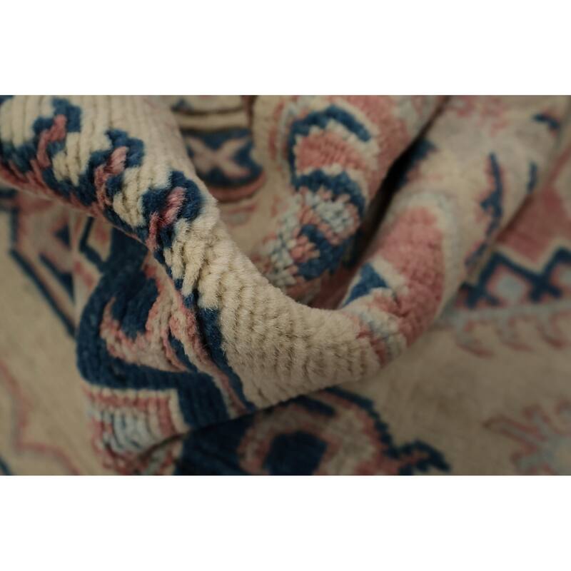 Hand Knotted Oriental 100% Wool Carpet Traditional Geometric Beige & Ivories Kazak Runner Rug - 16' 4'' X 2' 11''