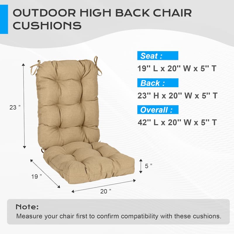 Aoodor Outdoor 42"x 20" x5" Tufted Back Cushions Patio Replacement Chair Cushion, Set of 2