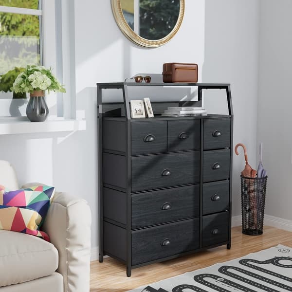 9 Drawer Dresser with Shelf, Fabric Black Dresser for Bedroom, Closet,  Living Room, Entryway, Tall Chest Storage Organizer , - Bed Bath & Beyond -  37668793