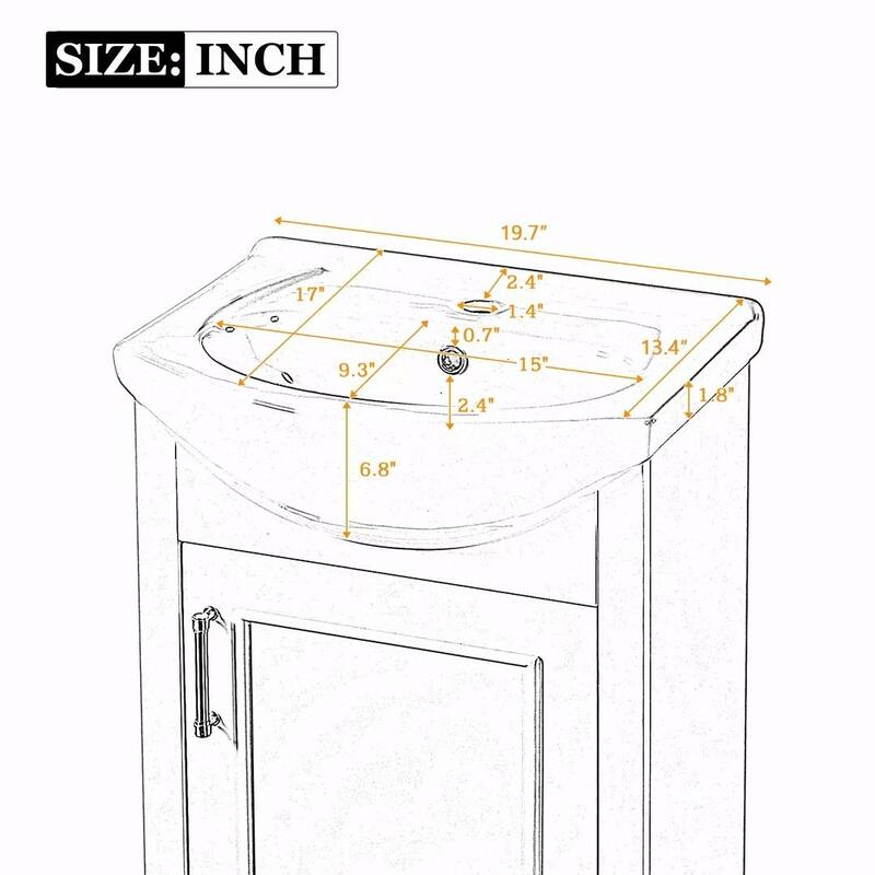 20-inch Bathroom Vanity with Ceramic Sink, Freestanding Vanity Set with Soft-Closing Door & Bulged Ceramic Basin