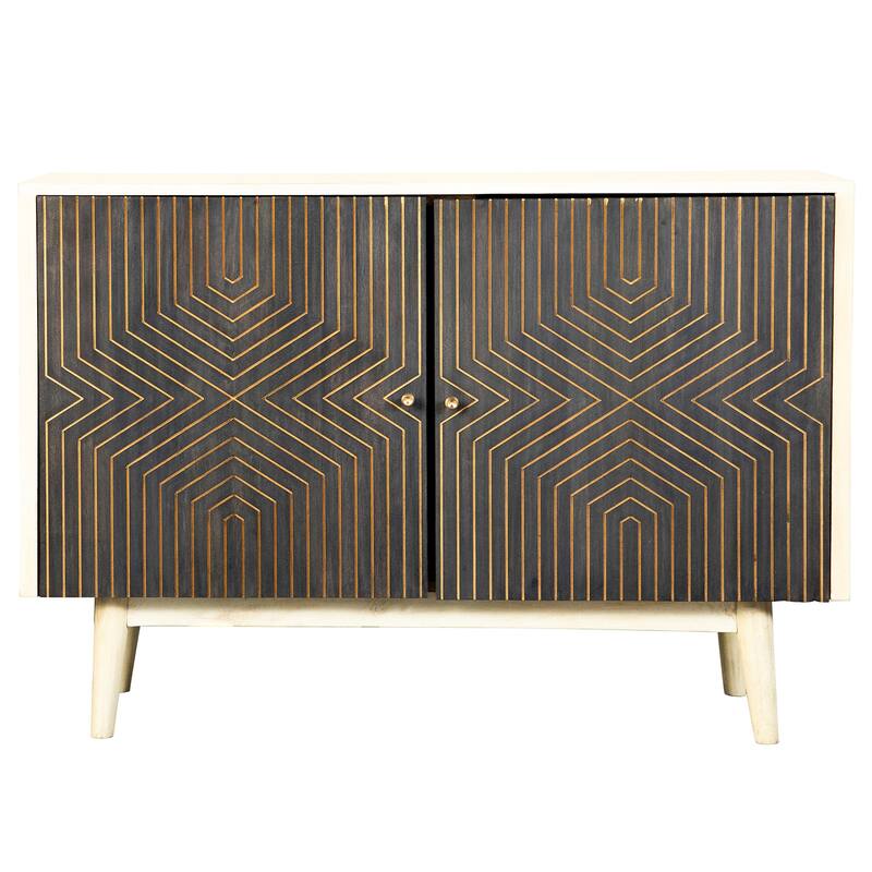 2 Doors Accent Cabinet with 4 Shelves in White Washed and Black - White Washed,Black