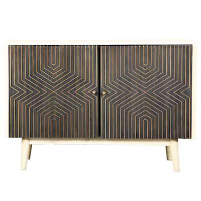 2 Doors Accent Cabinet with 4 Shelves in White Washed and Black