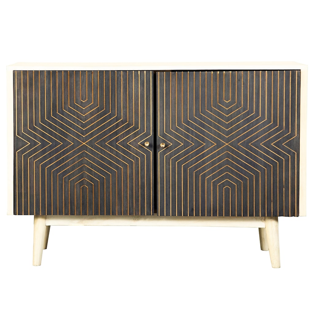 2 Doors Accent Cabinet with 4 Shelves in White Washed and Black