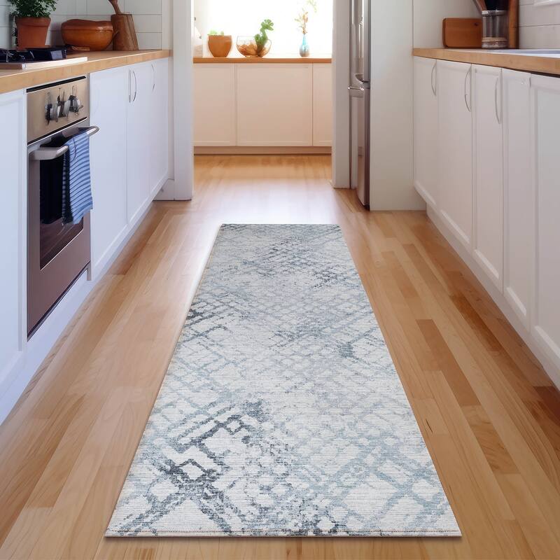 Premium Washable Super Soft Modern Trellis Mayfield Rug - Blue - 2' 3" x 7' 6"